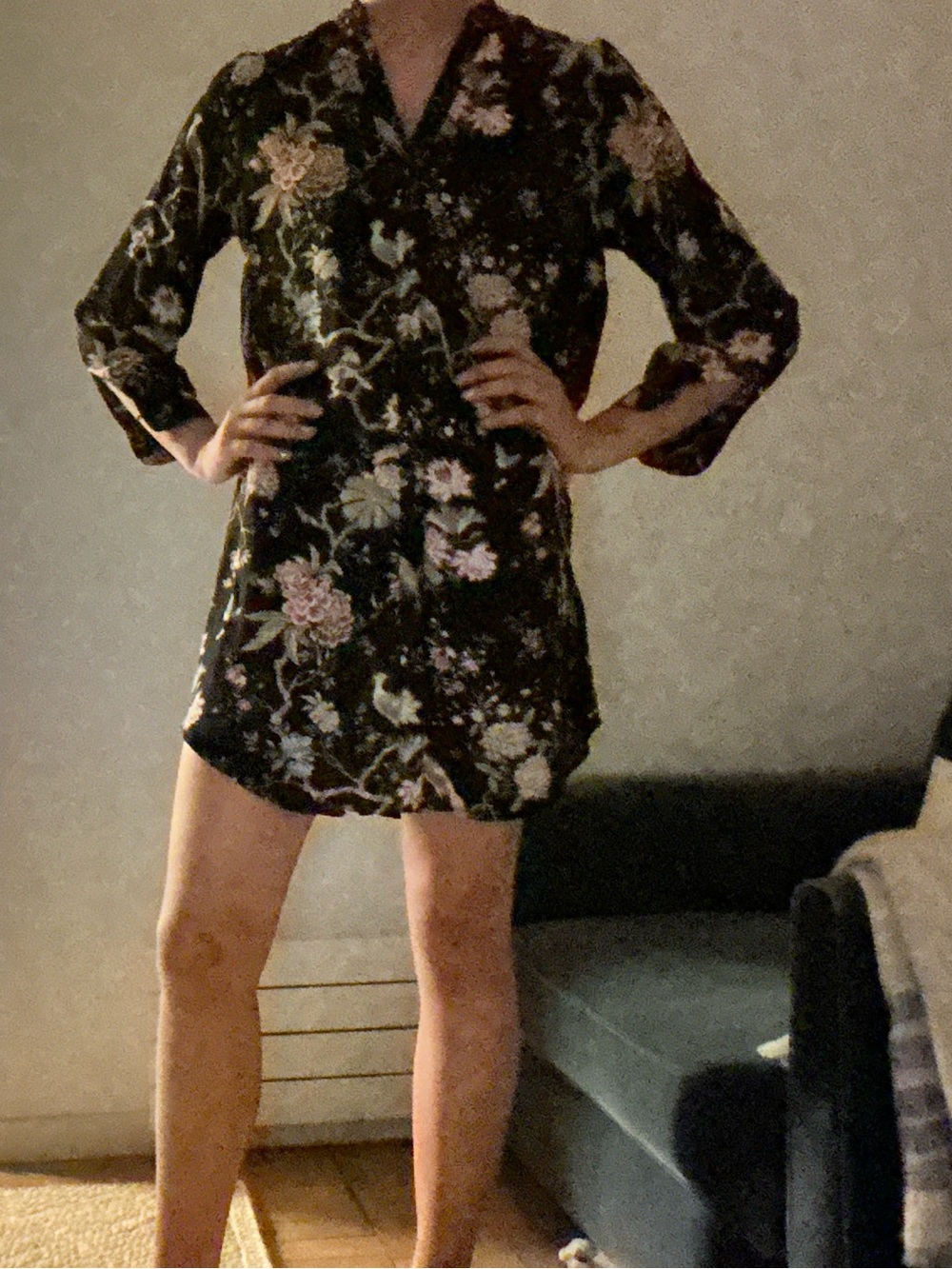 Black Floral button down Tunic